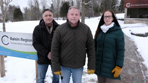 RRCA Chair and South Stormont Mayor, Bryan McGillis (centre), with Vice-Chair and North Glengarry Councillor, Jacques Massie (left) and General Manager / Secretary-Treasurer, Alison McDonald (right).